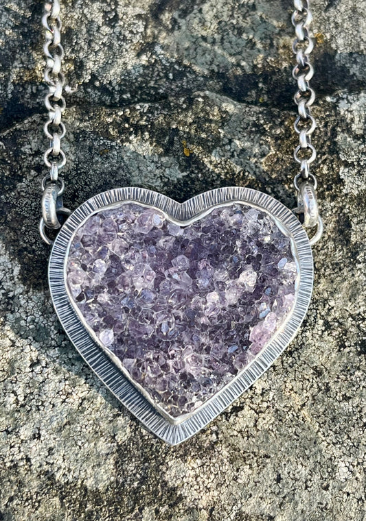 Amethyst Drusy Heart Necklace