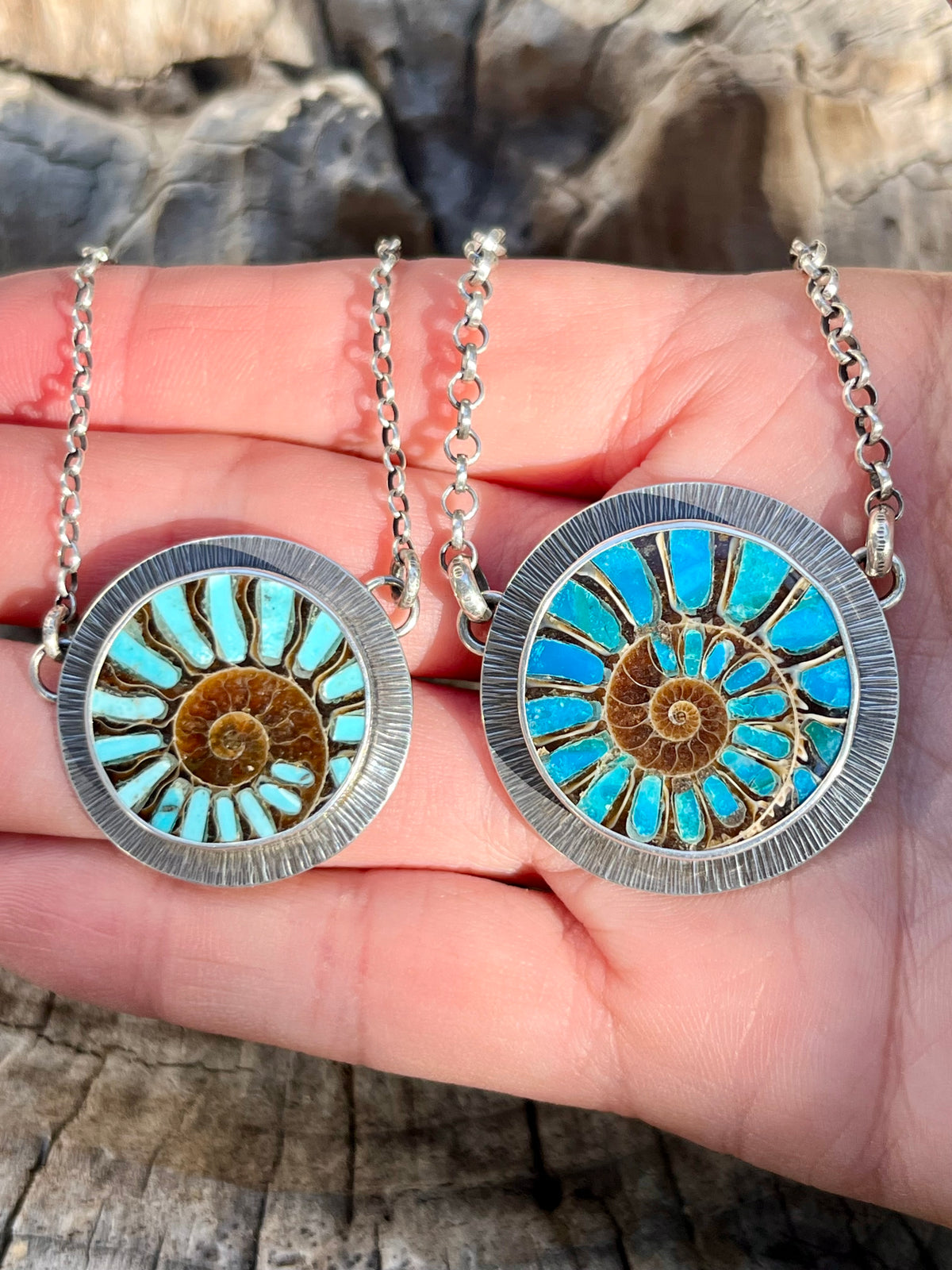 Ammonite with Turquoise Inlay Necklace