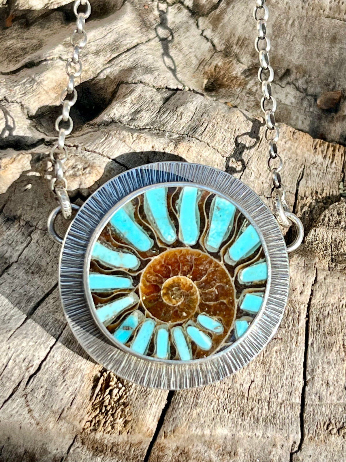 Ammonite with Turquoise Inlay Necklace