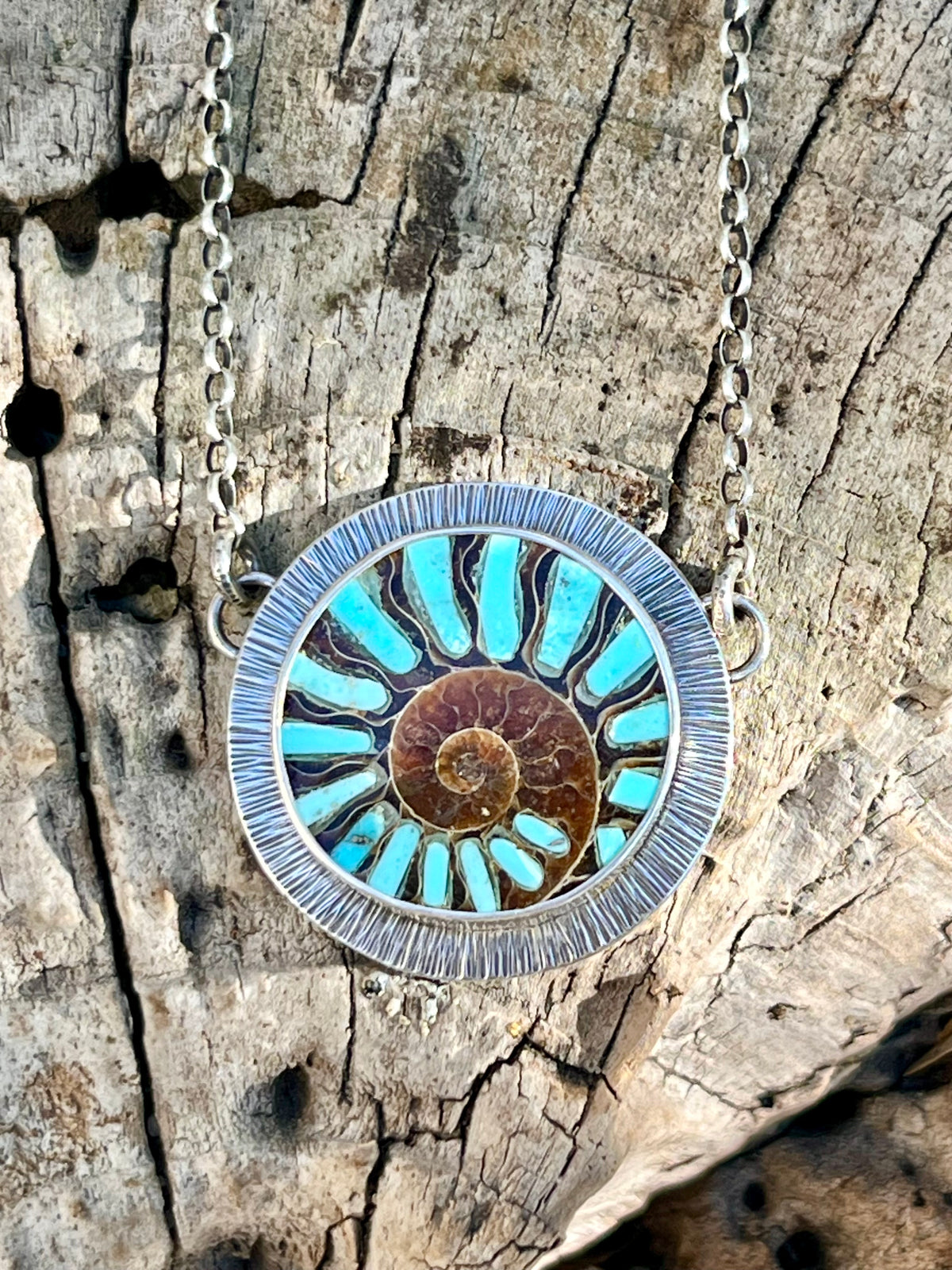 Ammonite with Turquoise Inlay Necklace