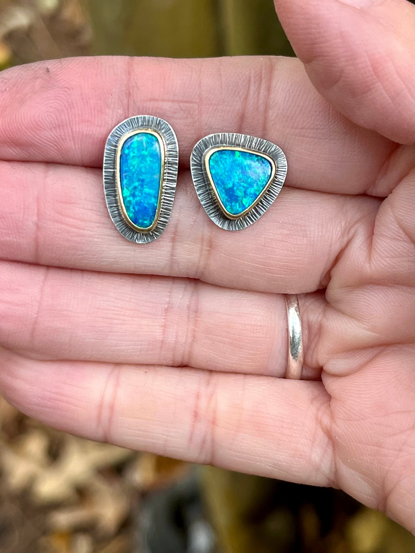 Australian Lightning Ridge Opal Mismatched Earrings