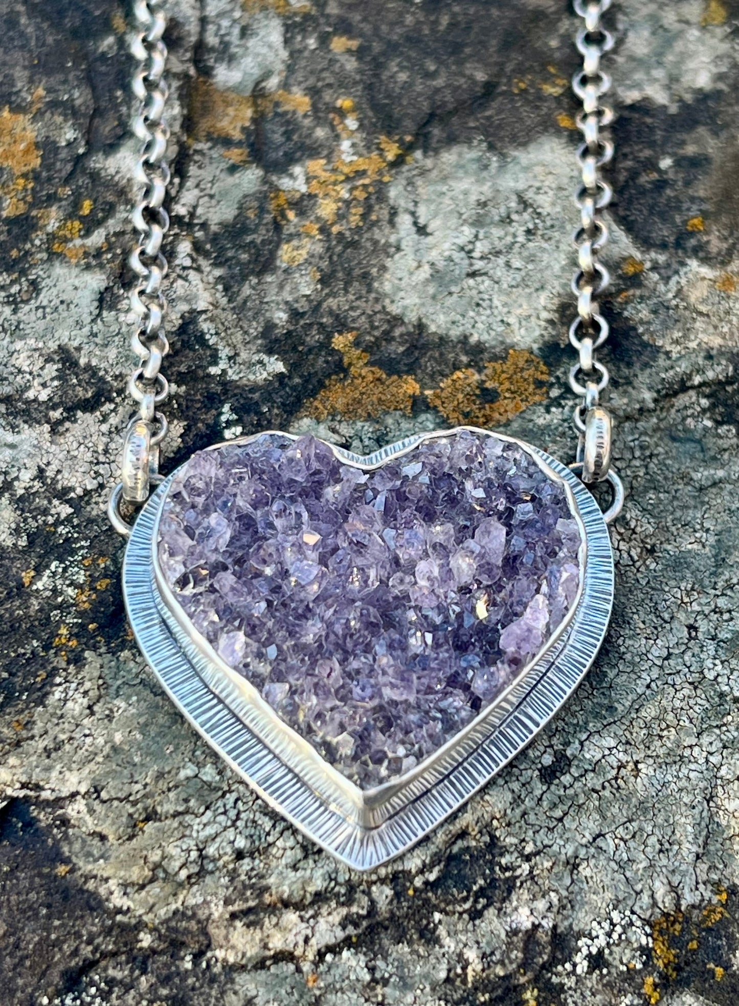 Amethyst Drusy Heart Necklace
