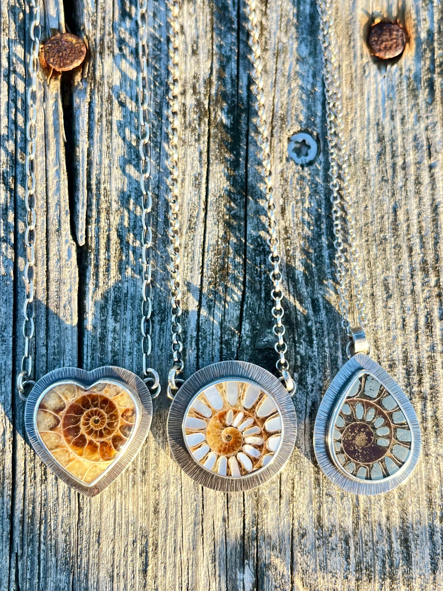 Ammonite Fossil with Pyrite Inlay Necklace
