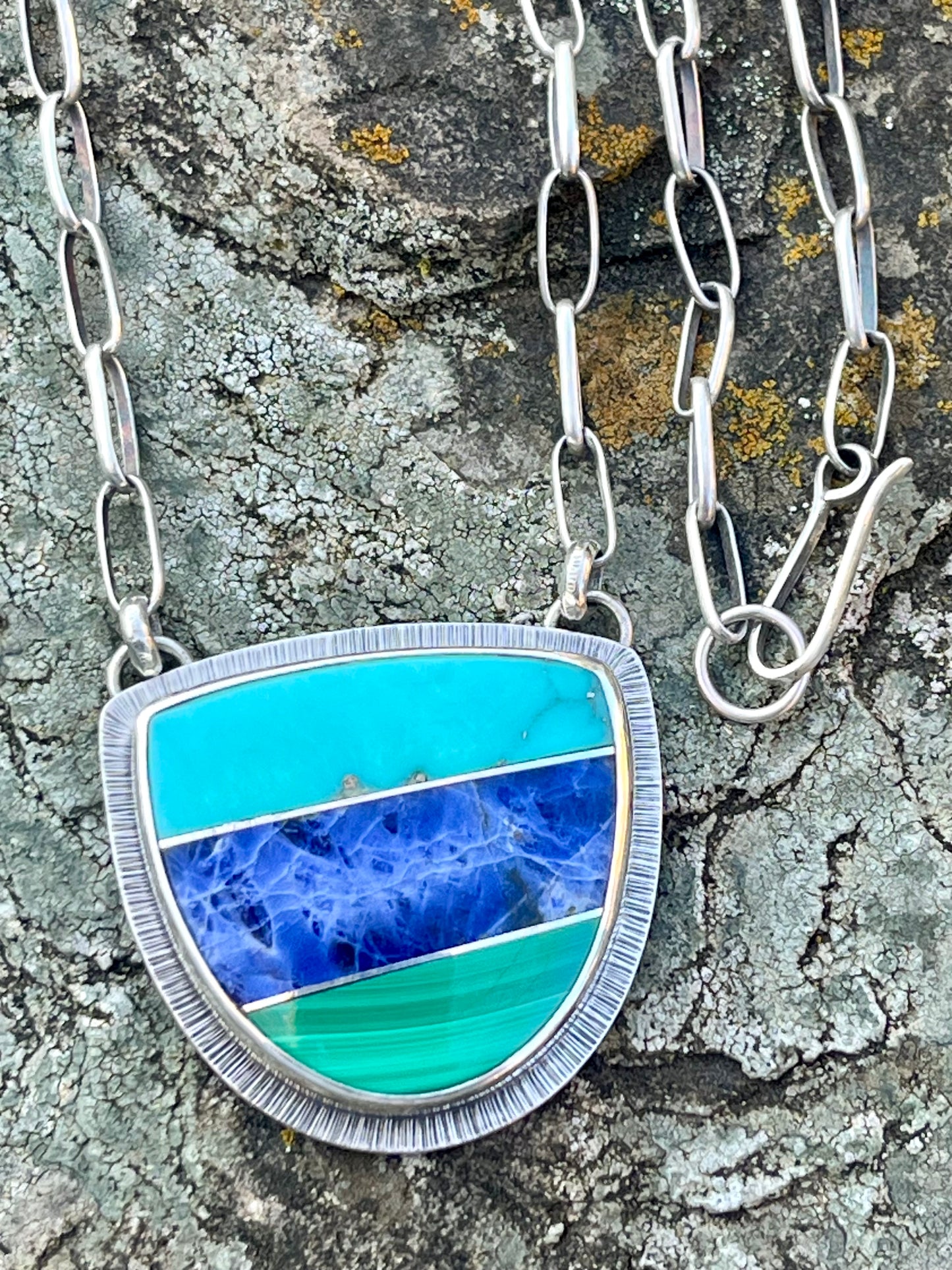 Intarsia Necklace with Handmade Chain