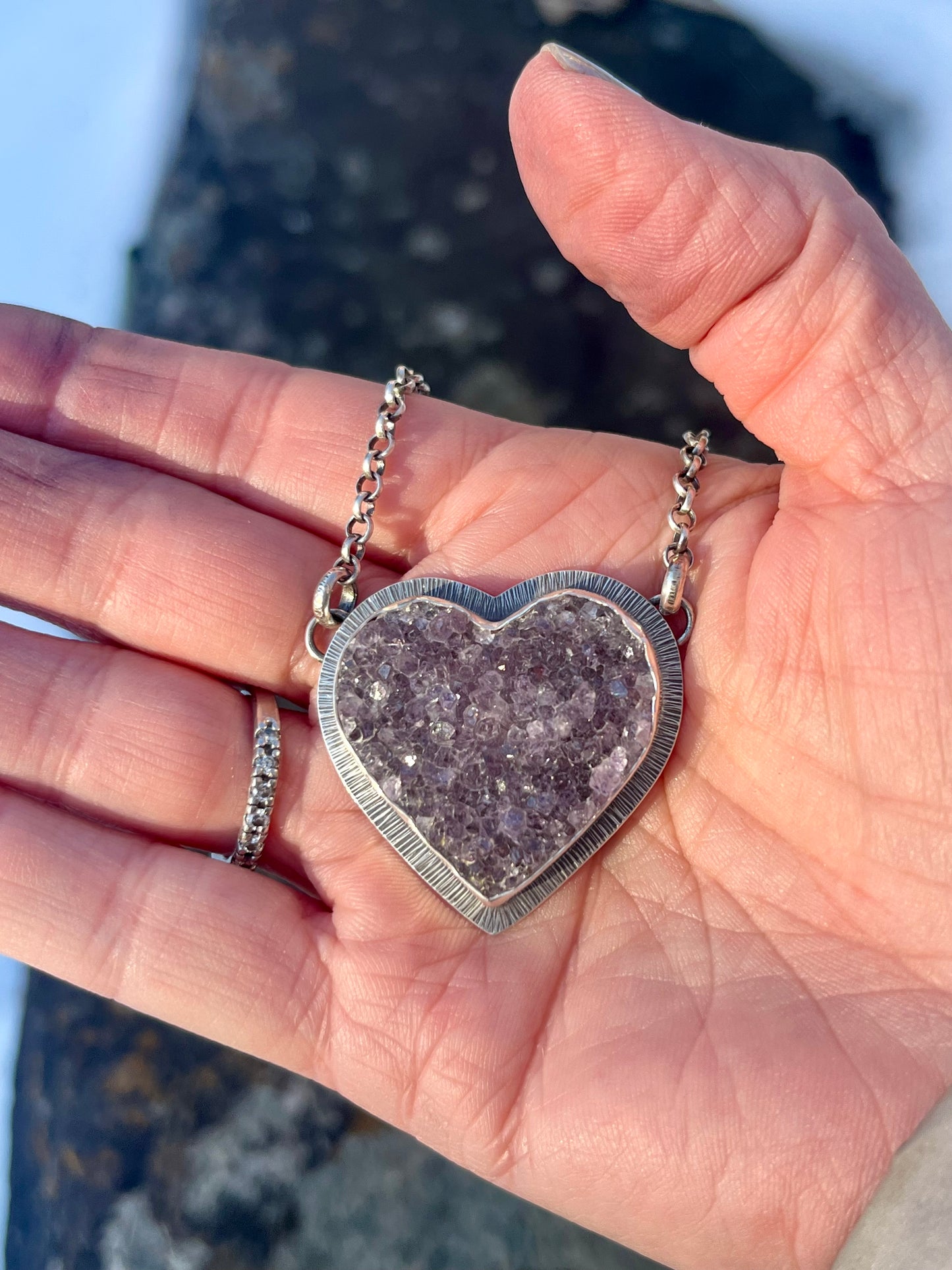 Amethyst Drusy Heart Necklace