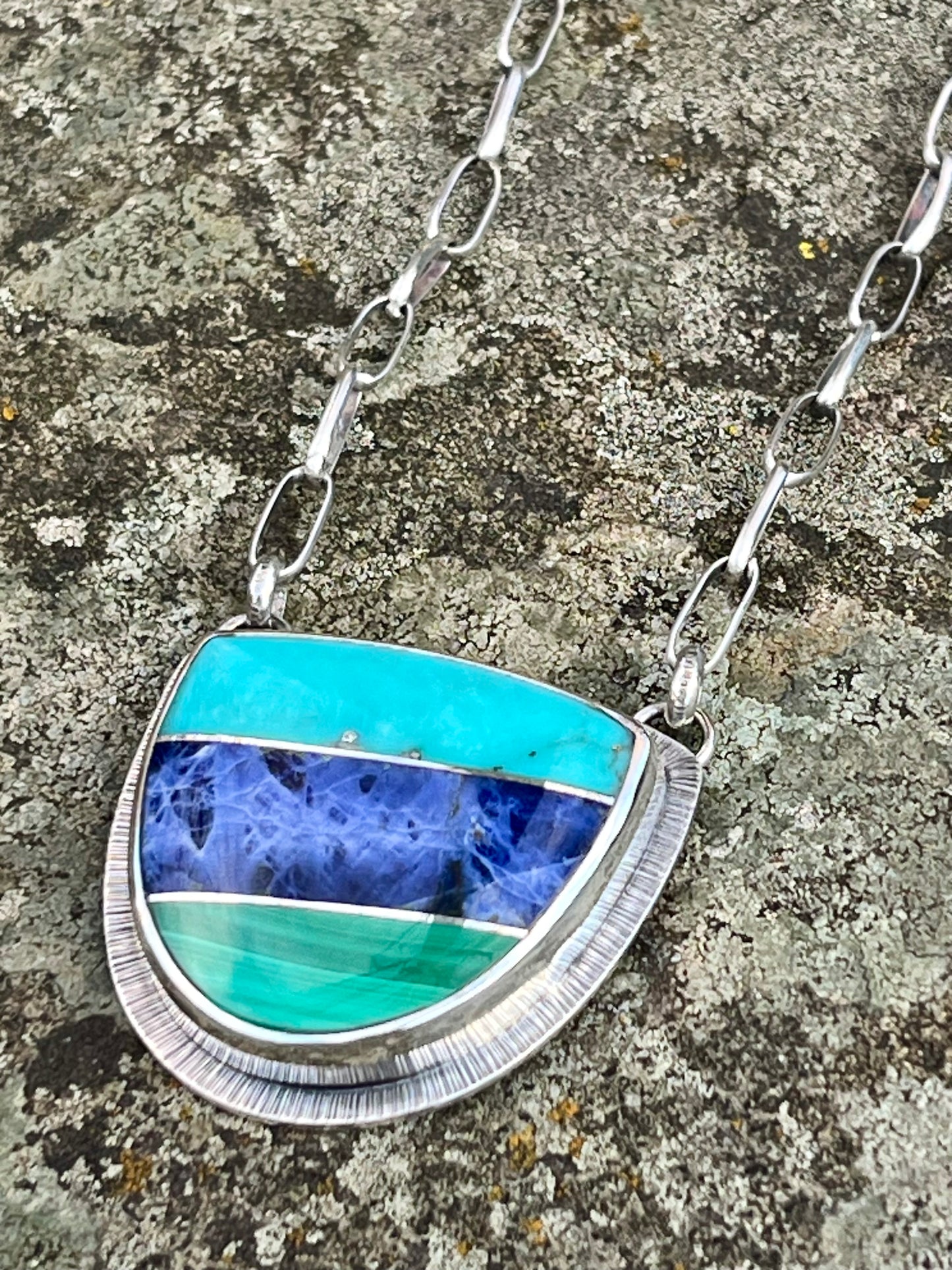 Intarsia Necklace with Handmade Chain
