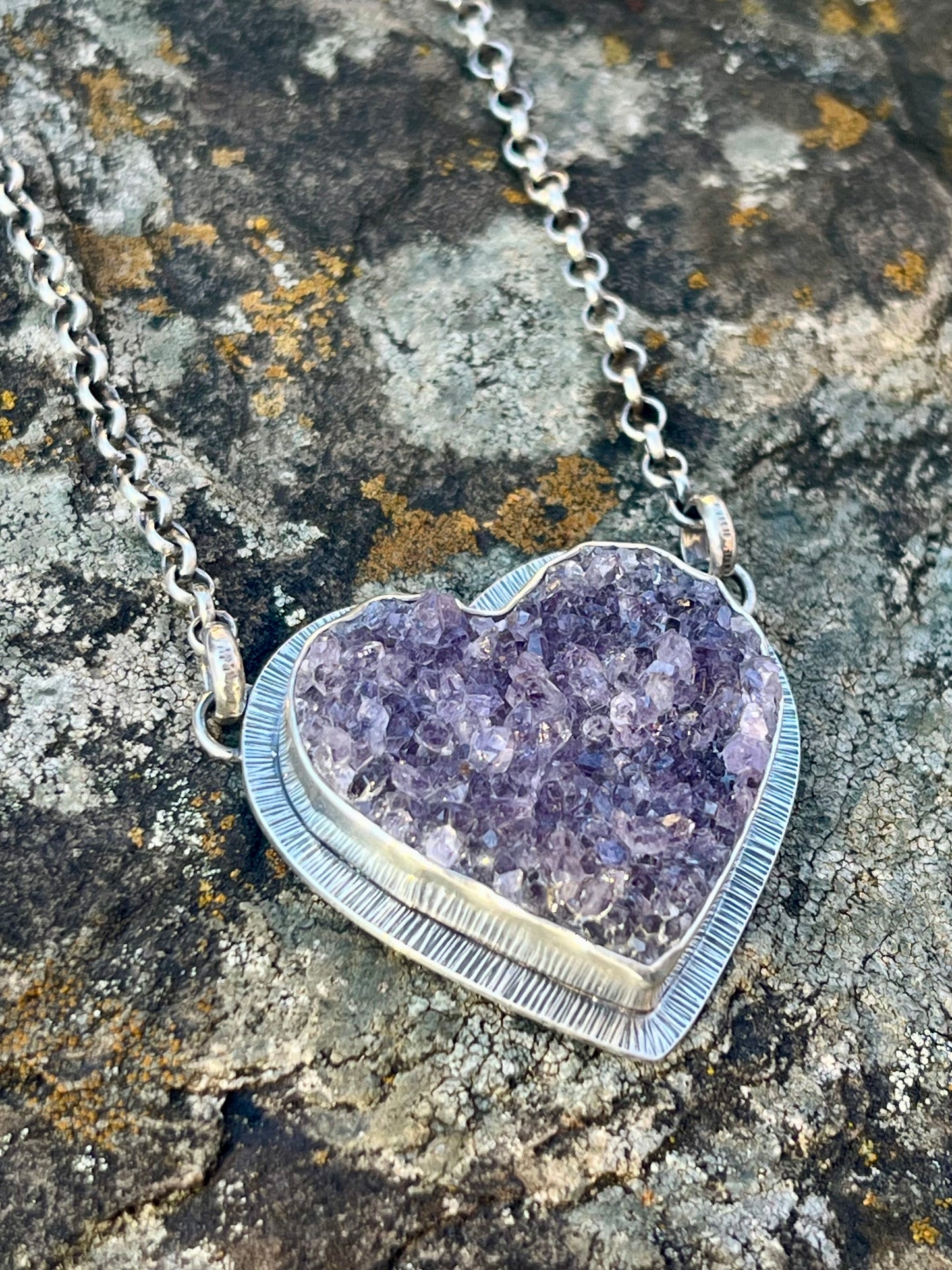 Amethyst Drusy Heart Necklace