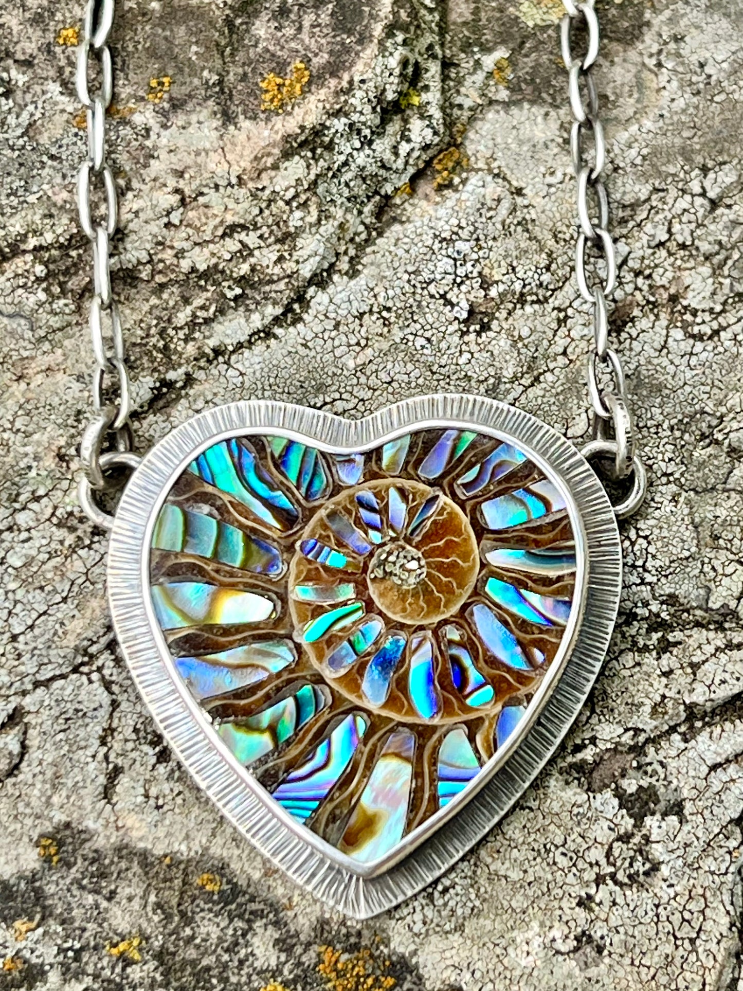 Ammonite Heart with Abalone Inlay Necklace