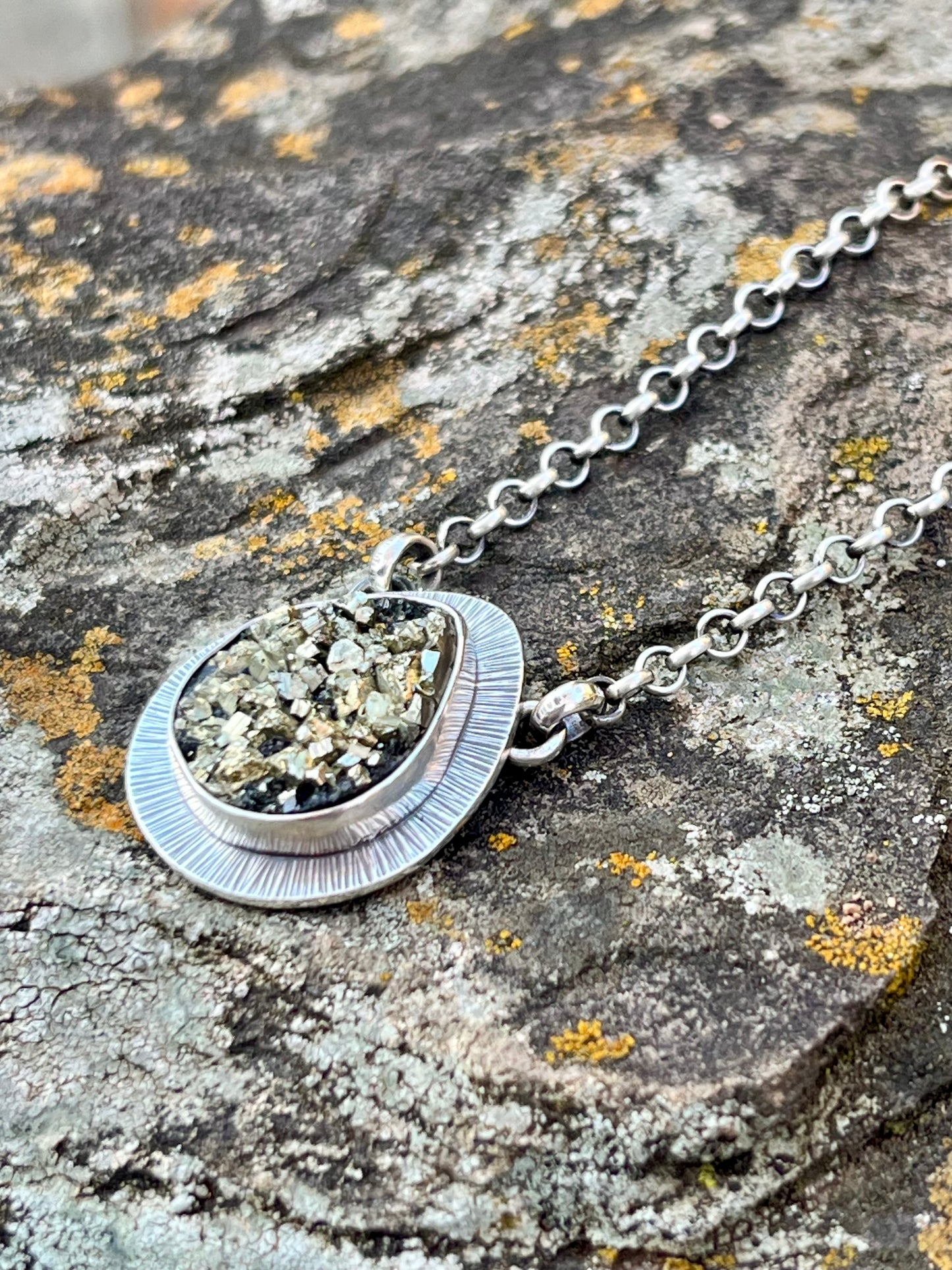 Pyrite Drusy in Basalt Necklace