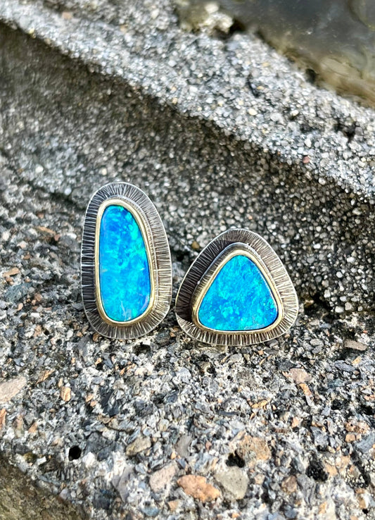 Australian Lightning Ridge Opal Mismatched Earrings