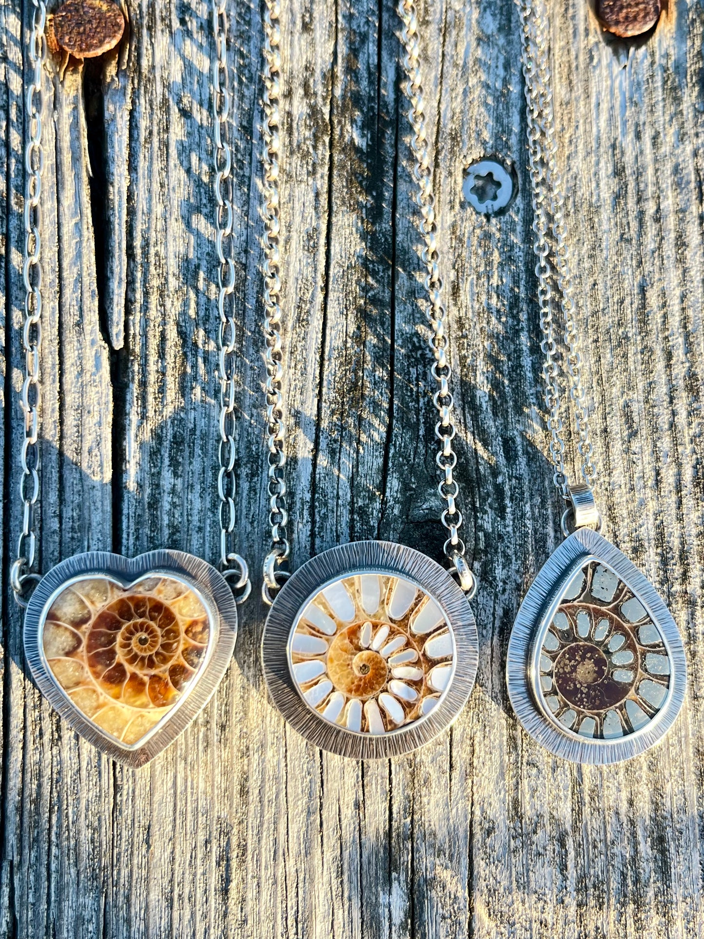 Ammonite Fossil Heart Necklace