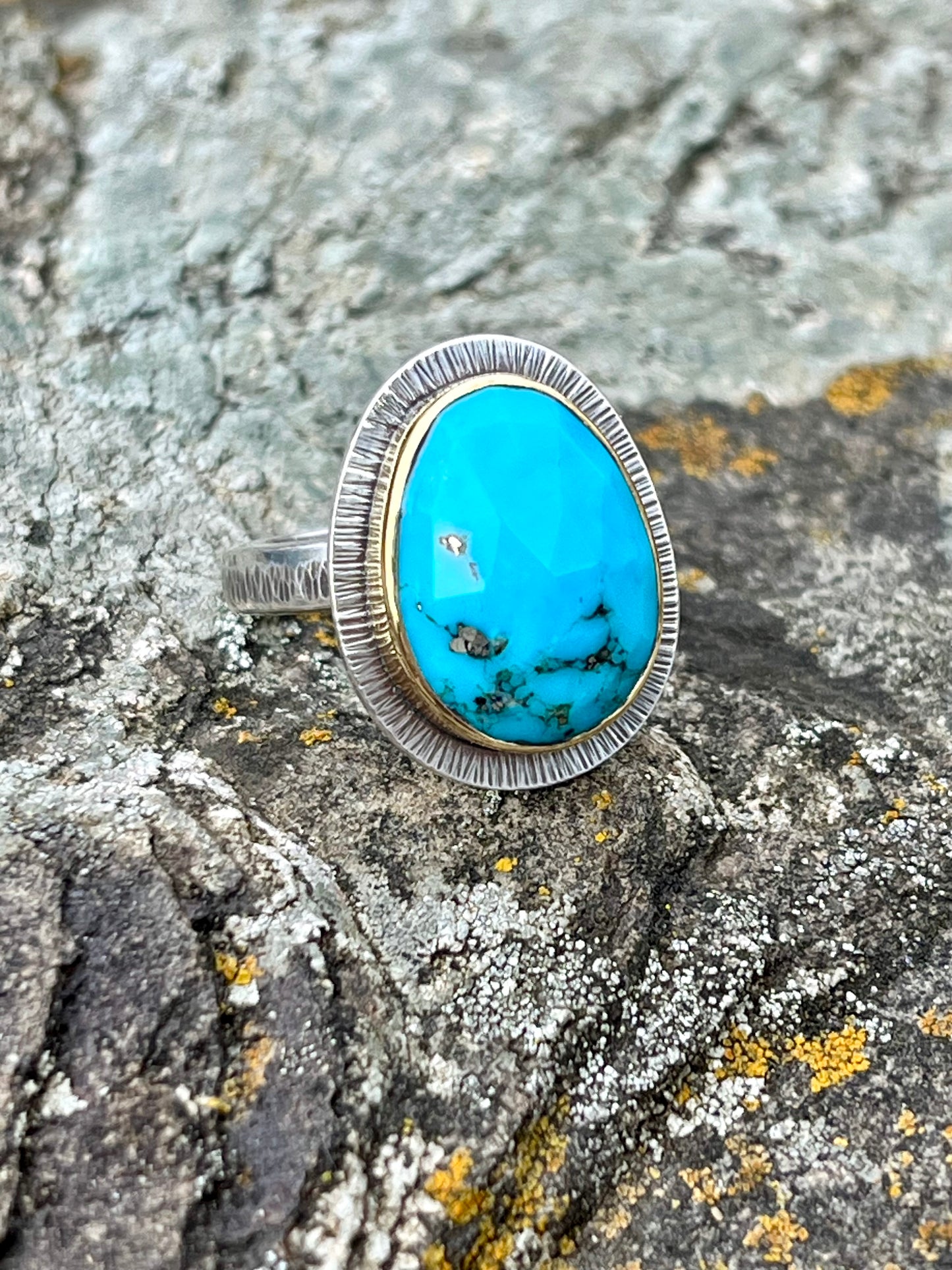 Faceted Morenci Turquoise Ring