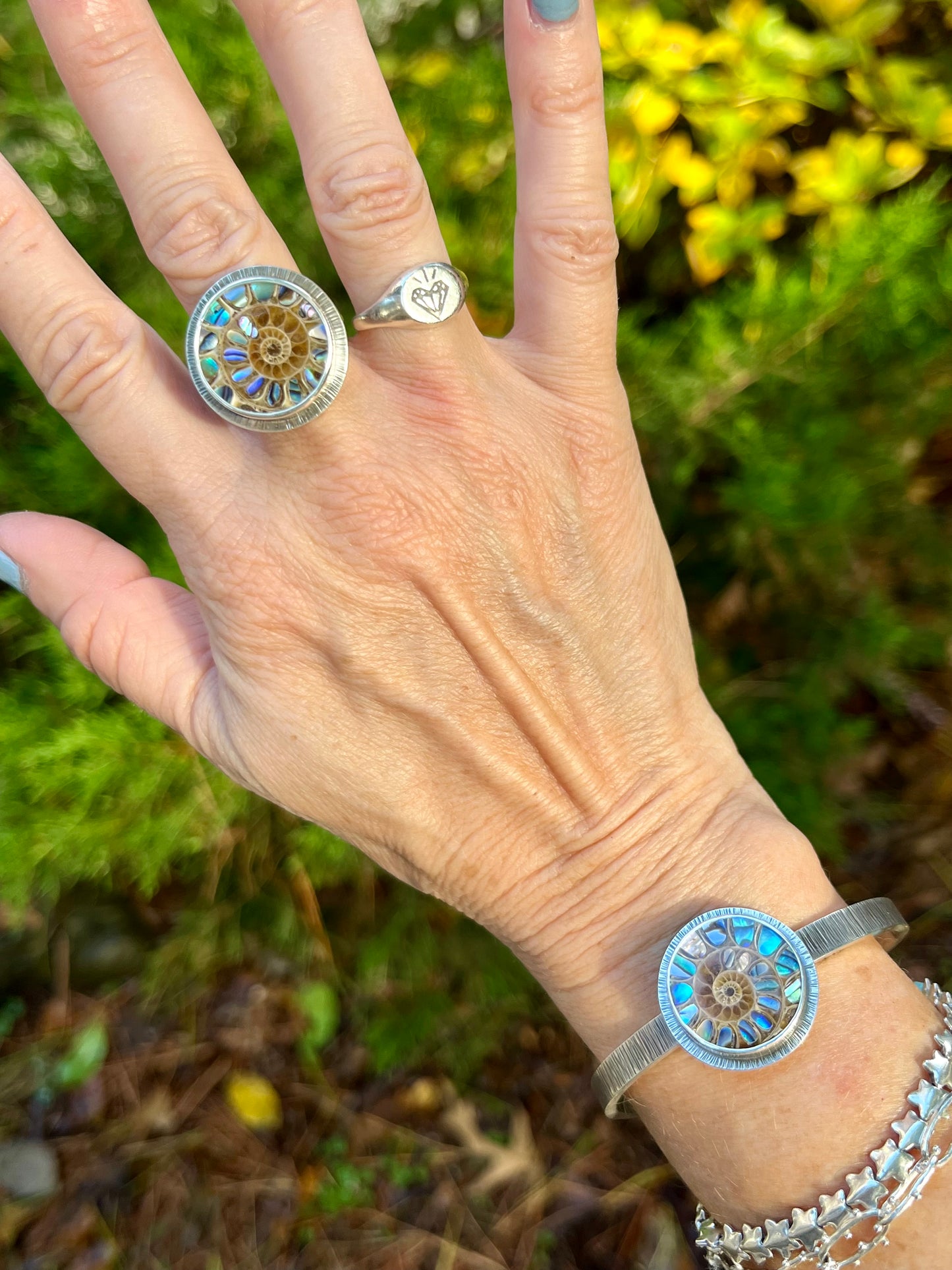 Ammonite with Abalone Inlay Cuff