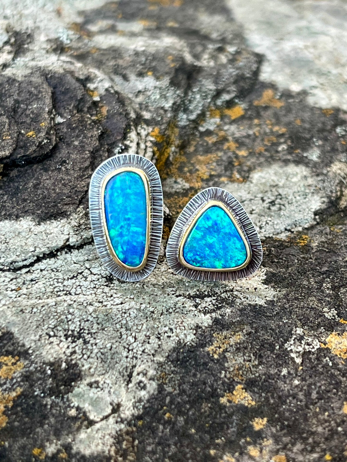Australian Lightning Ridge Opal Mismatched Earrings