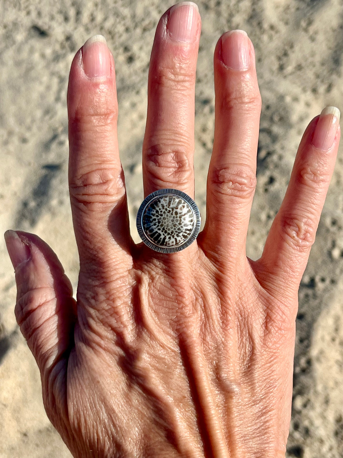 Black Fossil Coral Ring
