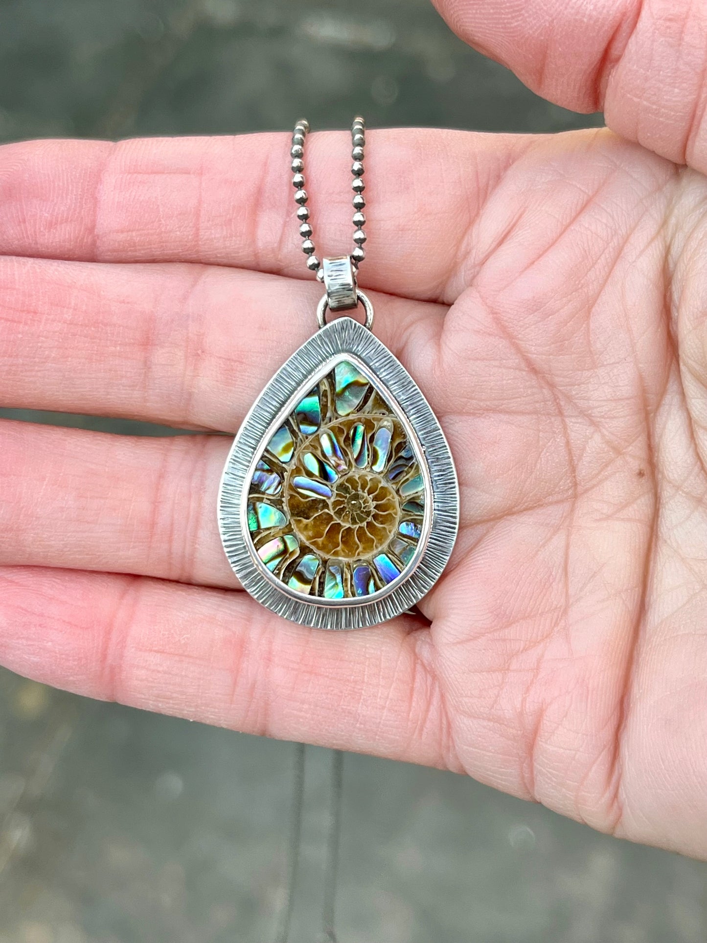 Ammonite with Abalone Inlay Necklace