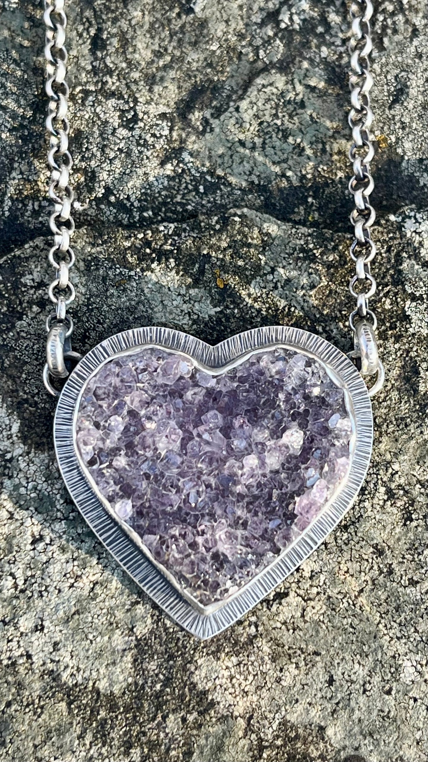 Amethyst Drusy Heart Necklace