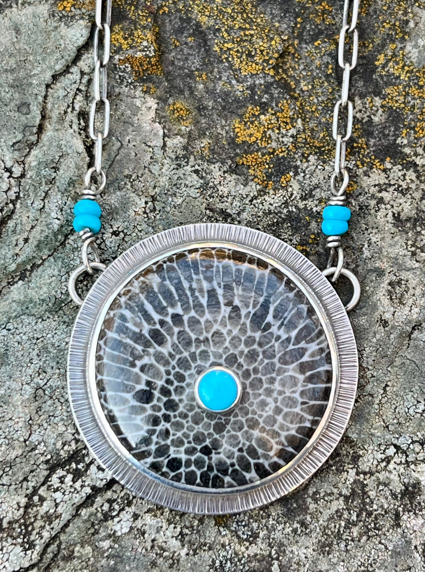 Fossil Black Coral with Sleeping Beauty Turquoise Necklace