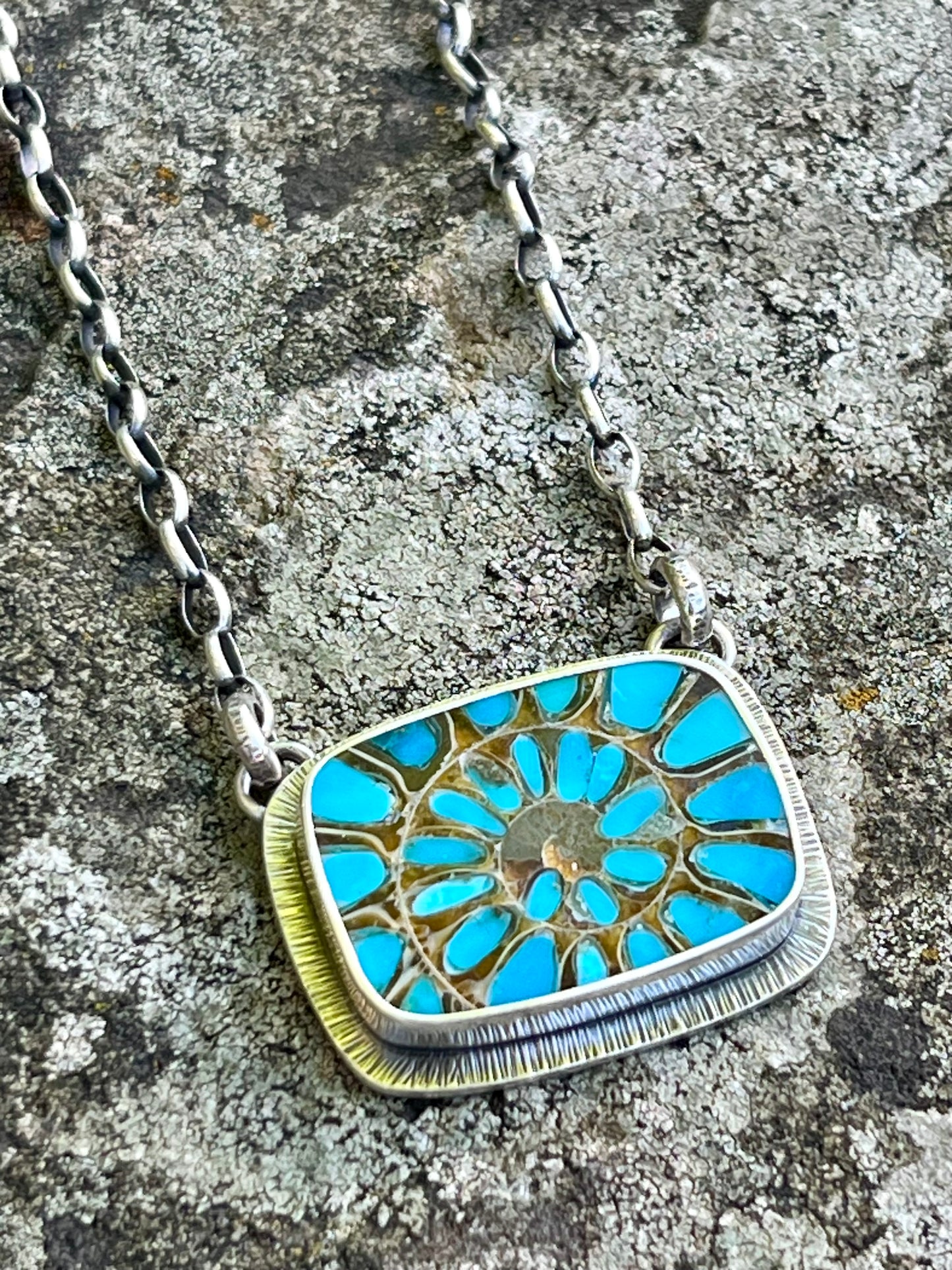 Ammonite with Turquoise Inlay Necklace