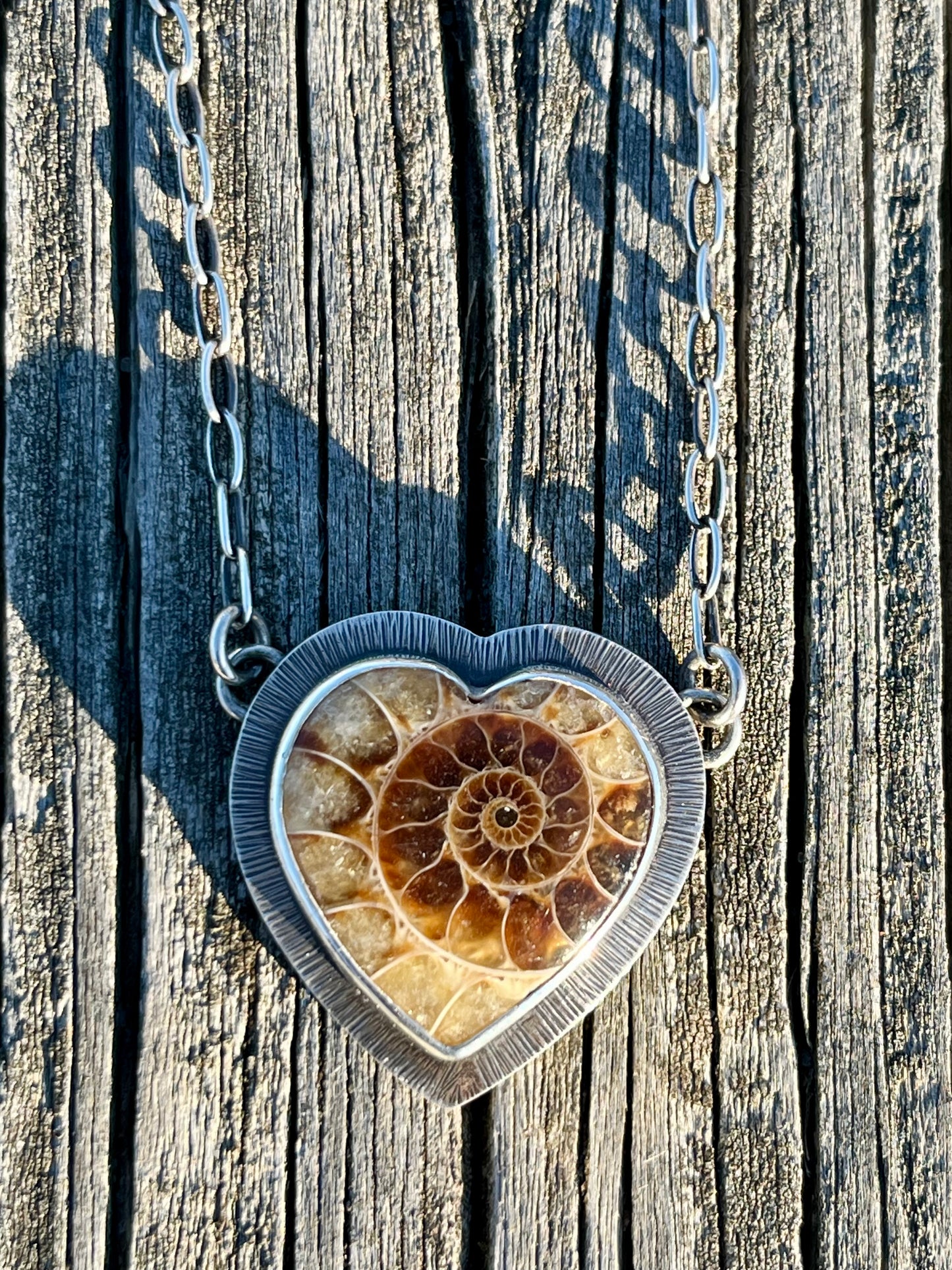 Ammonite Fossil Heart Necklace