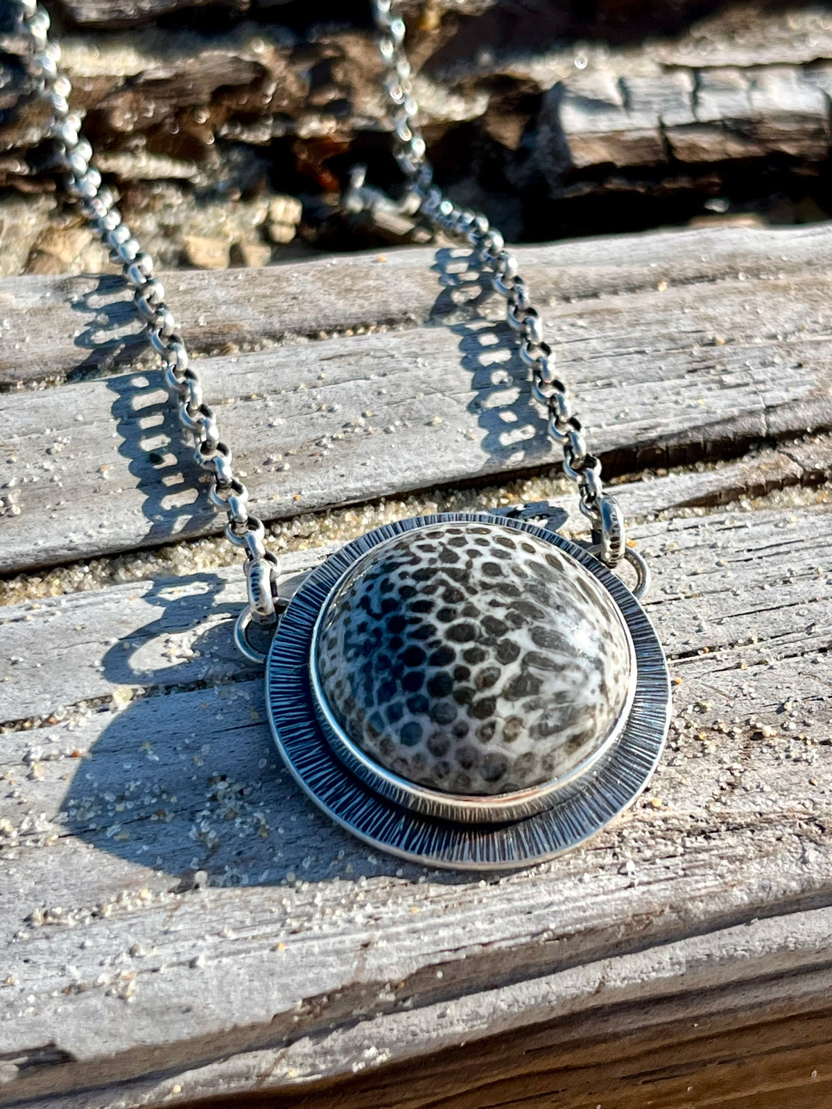 Black Fossil Coral Necklace