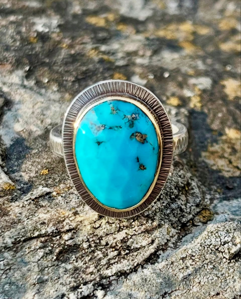 Faceted Morenci Turquoise Ring