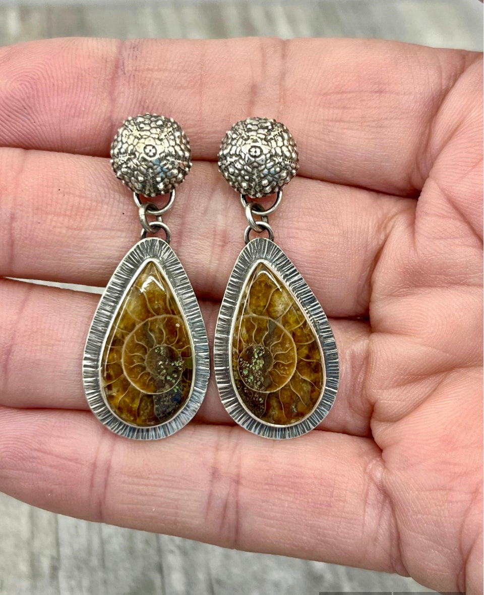 Ammonite Fossil Drop Earring