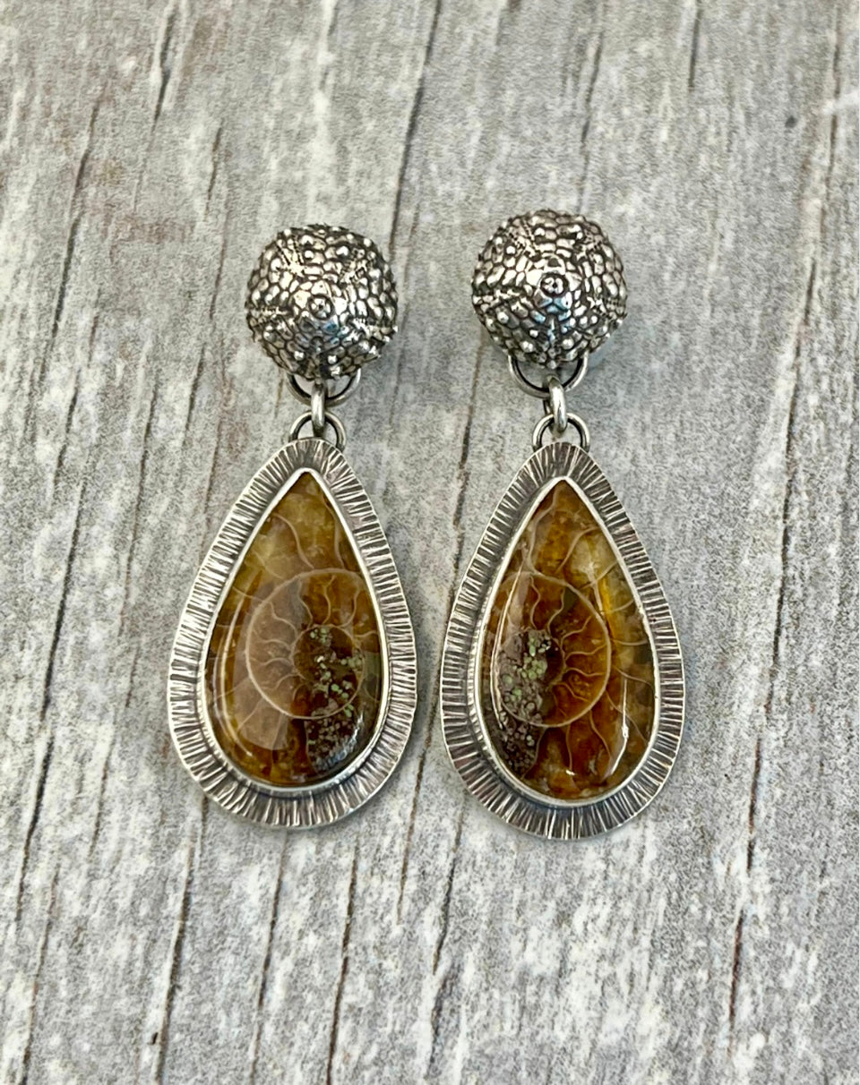 Ammonite Fossil Drop Earring
