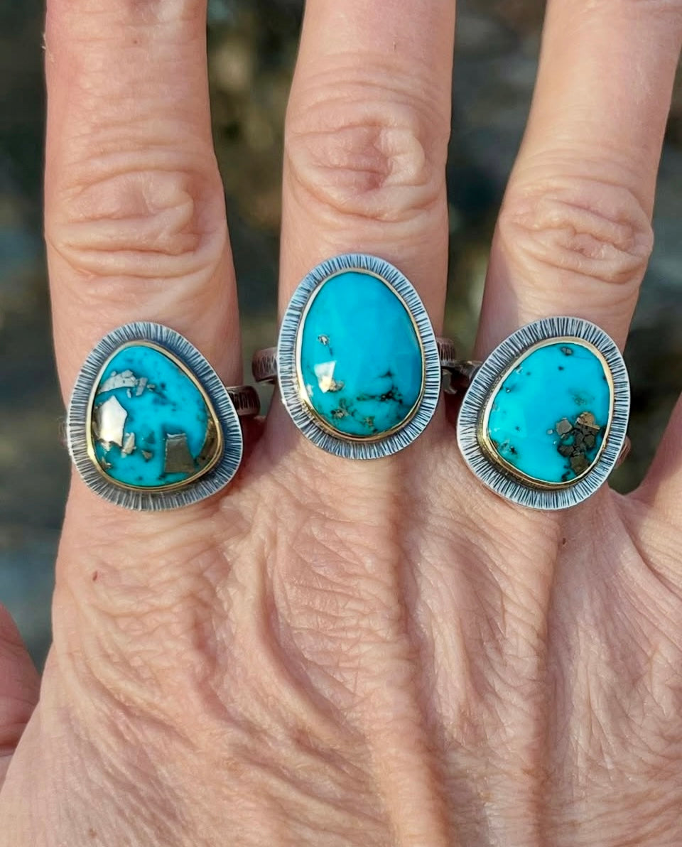 Faceted Morenci Turquoise Ring