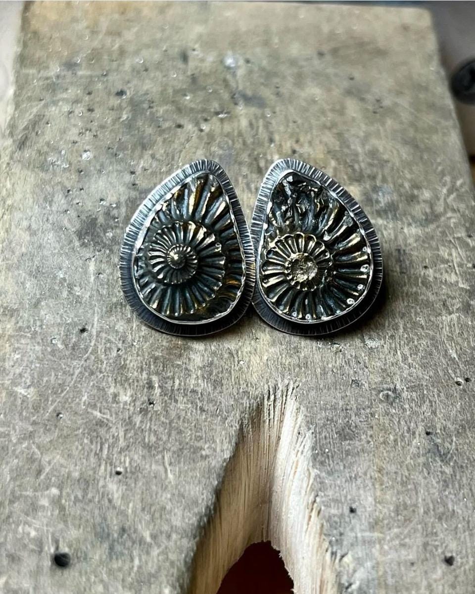 Pyritized Ammonite Negative Earrings