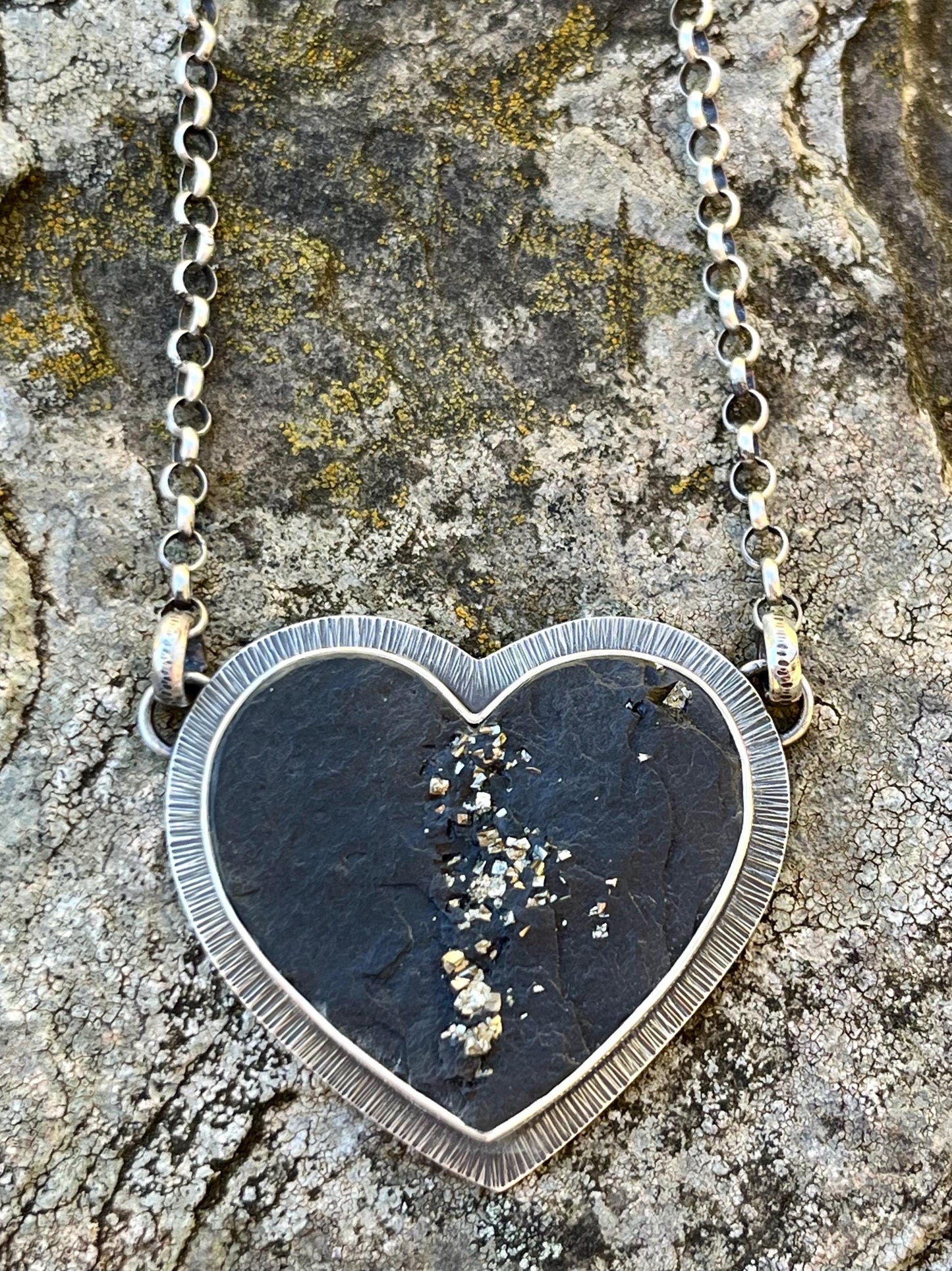 Pyrite in Slate Heart Necklace