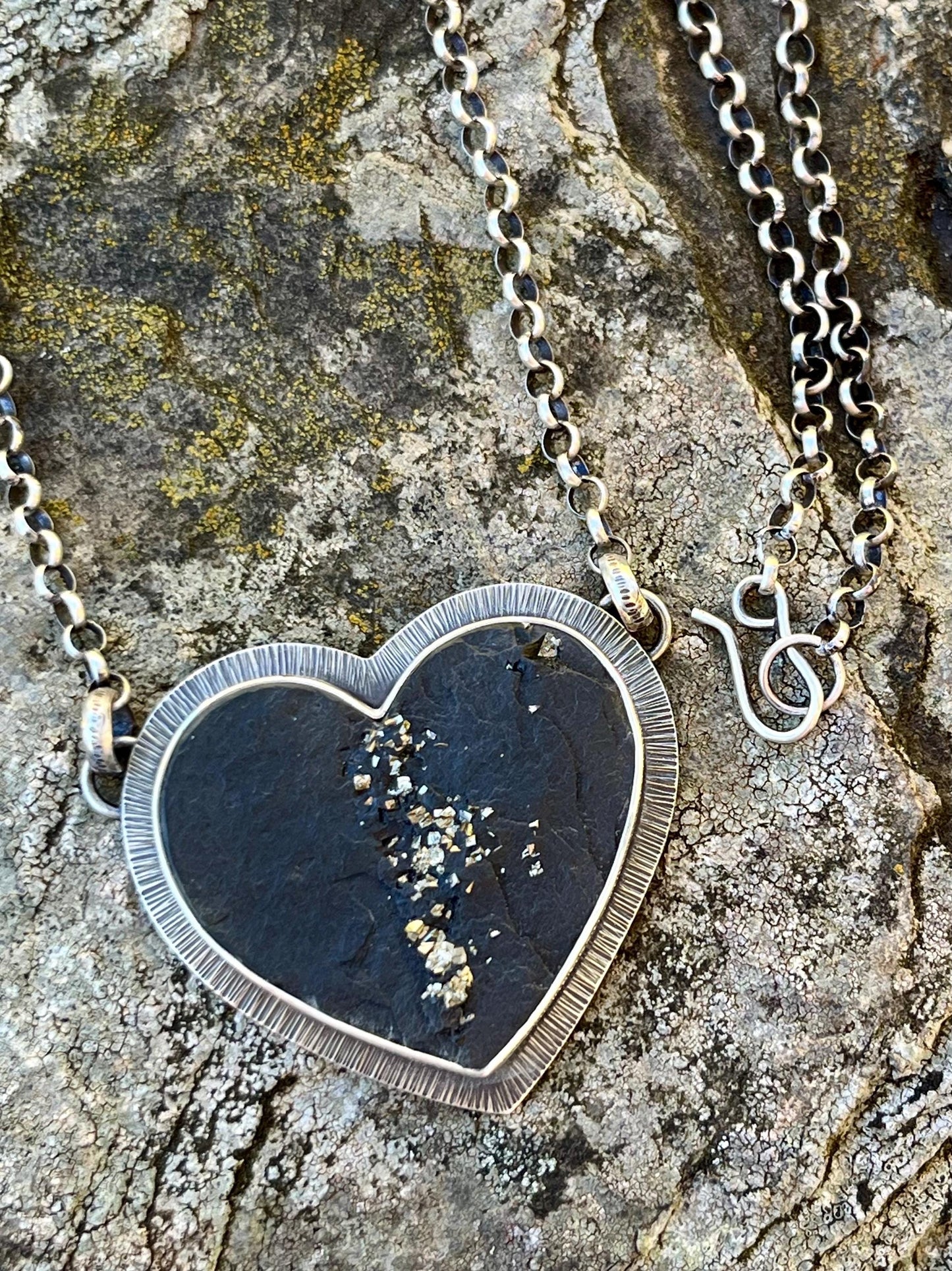 Pyrite in Slate Heart Necklace