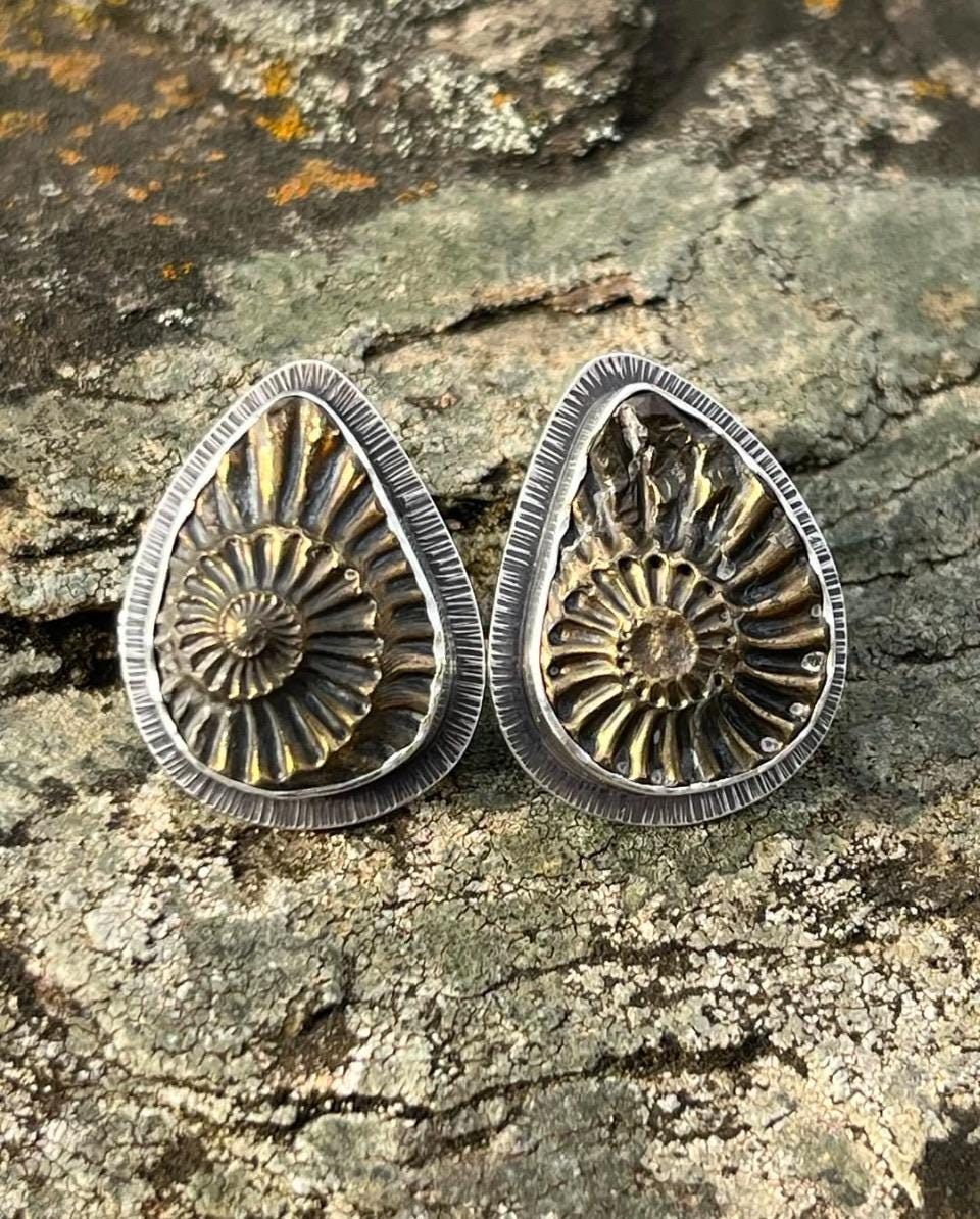 Pyritized Ammonite Negative Earrings