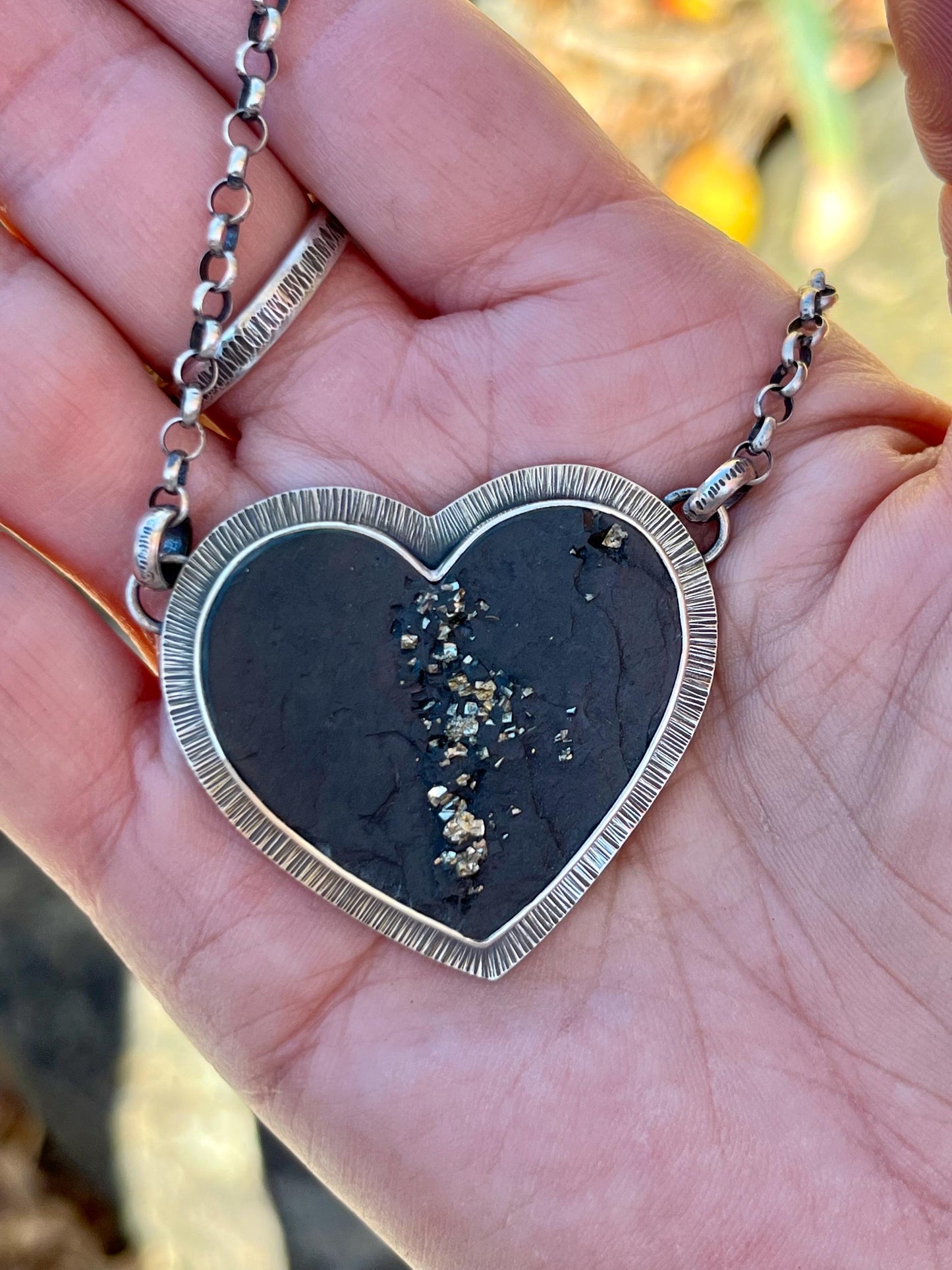 Pyrite in Slate Heart Necklace