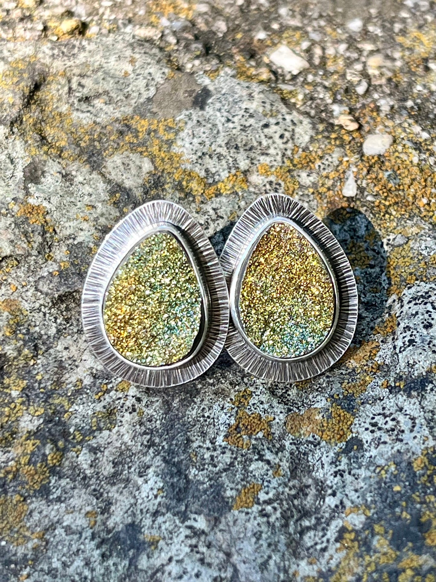 Rainbow Pyrite Drusy Earrings